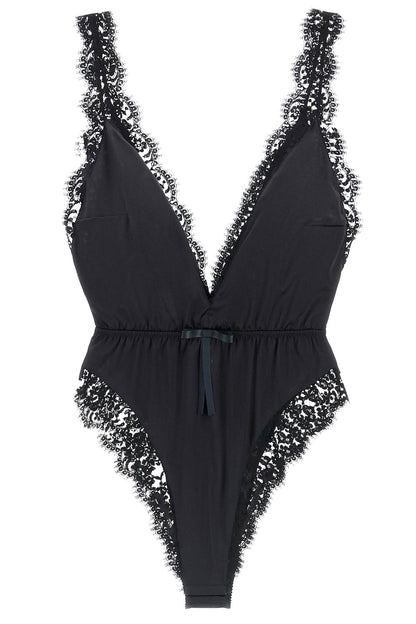 Silk And Lace Lingerie Set For The  - Black