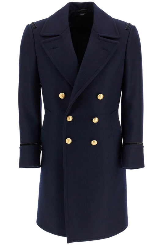 Double-breasted Wool Felt Coat  - Blue