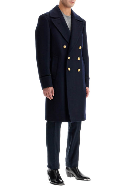 Double-breasted Wool Felt Coat  - Blue