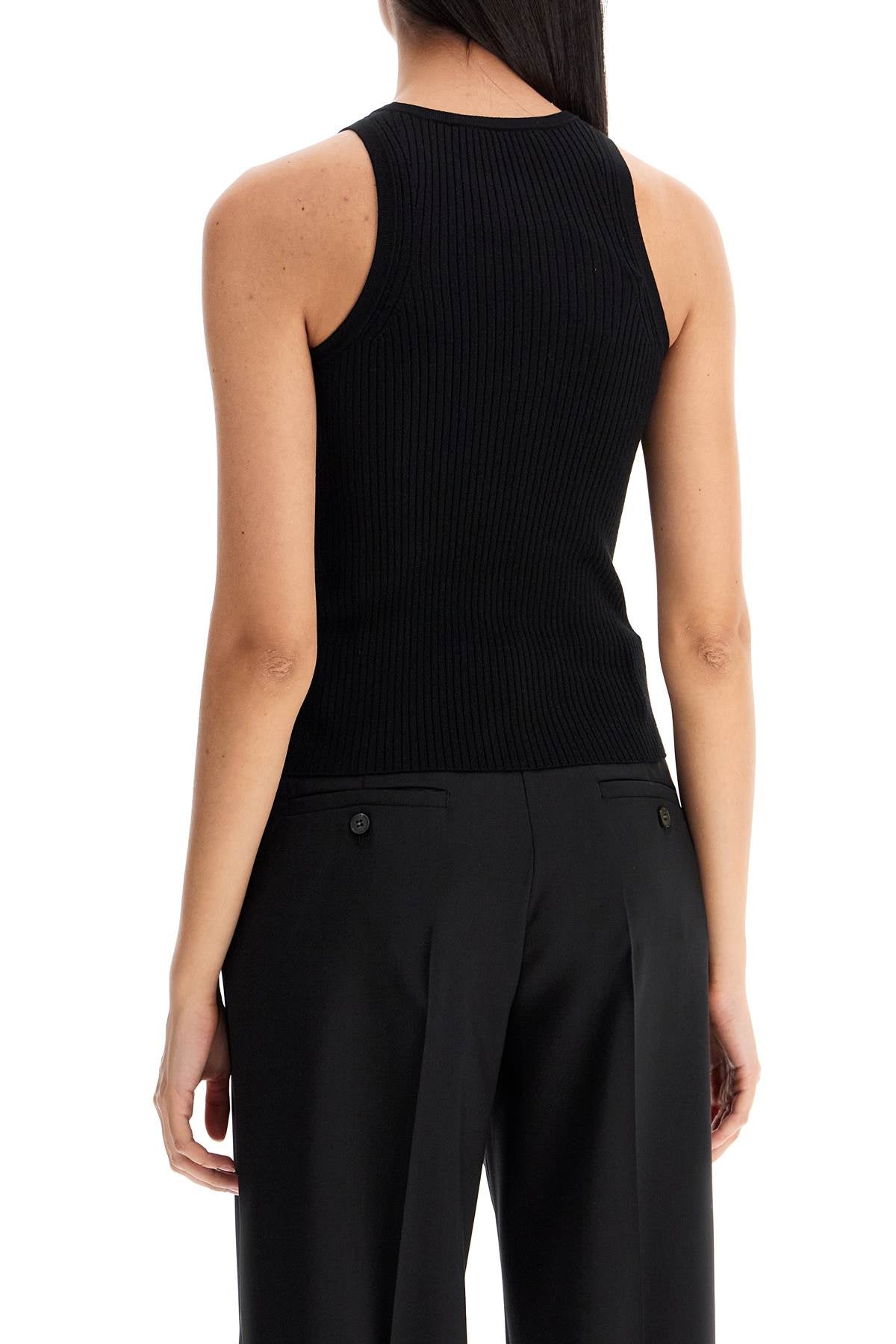 Top Olimpo In Maglia A Costine  - Black