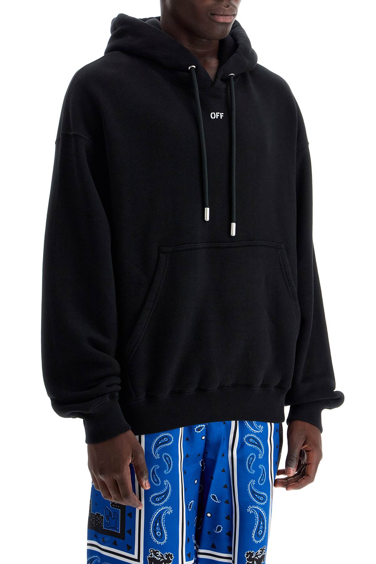 Hooded Sweatshirt With Off Print  - Black