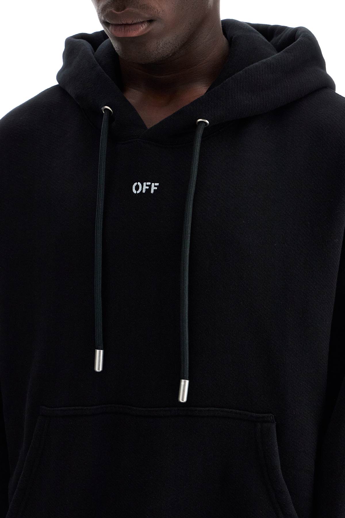 Hooded Sweatshirt With Off Print  - Black