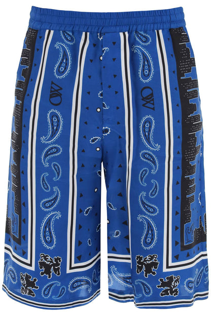 Bermuda Shorts With Paisley Pattern  - Blue