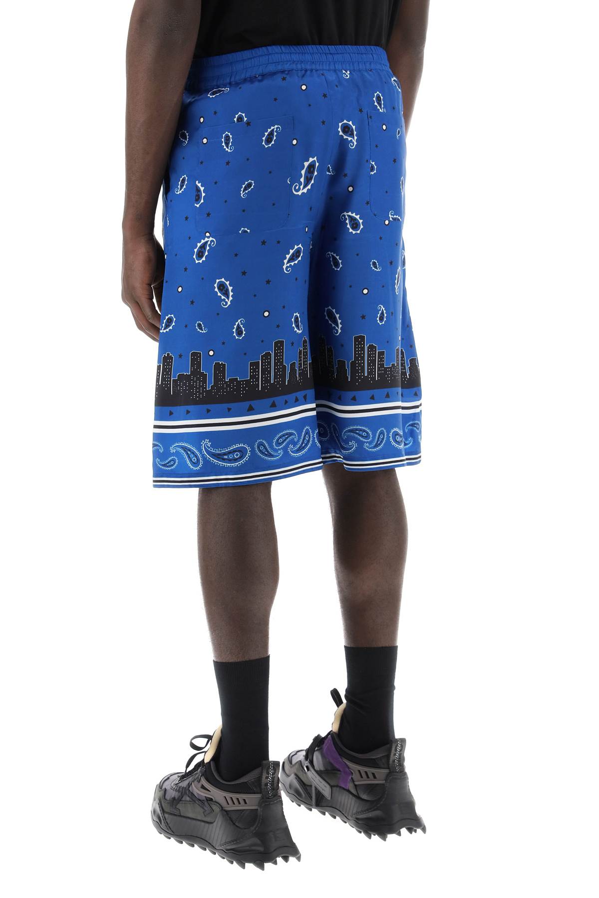 Bermuda Shorts With Paisley Pattern  - Blue