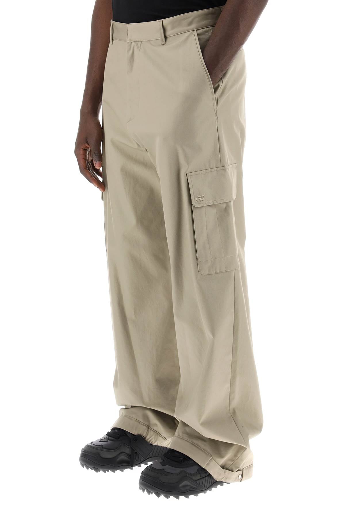 Wide-legged Cargo Pants With Ample Leg  - Beige