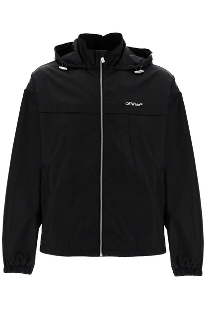 Boxy Windbreaker Jacket With Hood  - Black