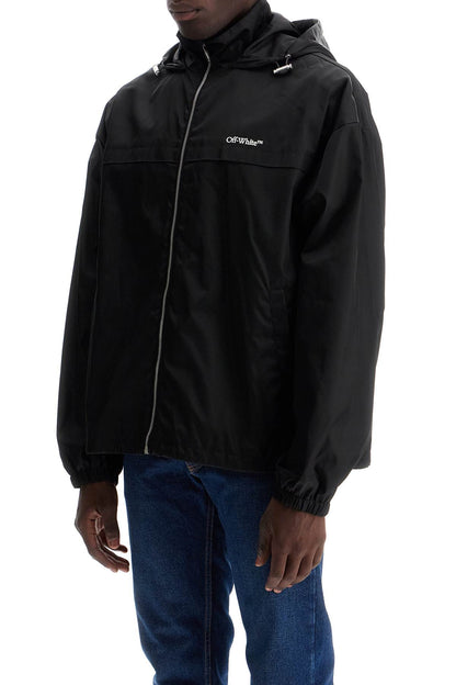 Boxy Windbreaker Jacket With Hood  - Black