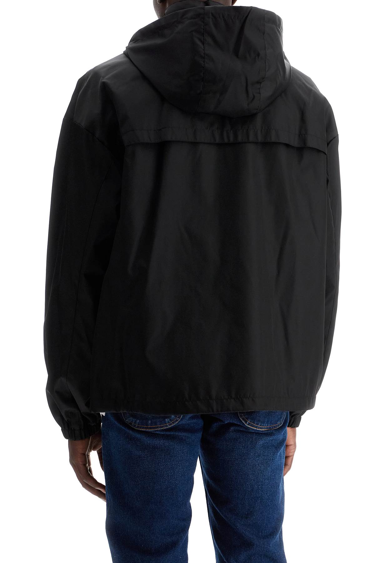 Boxy Windbreaker Jacket With Hood  - Black