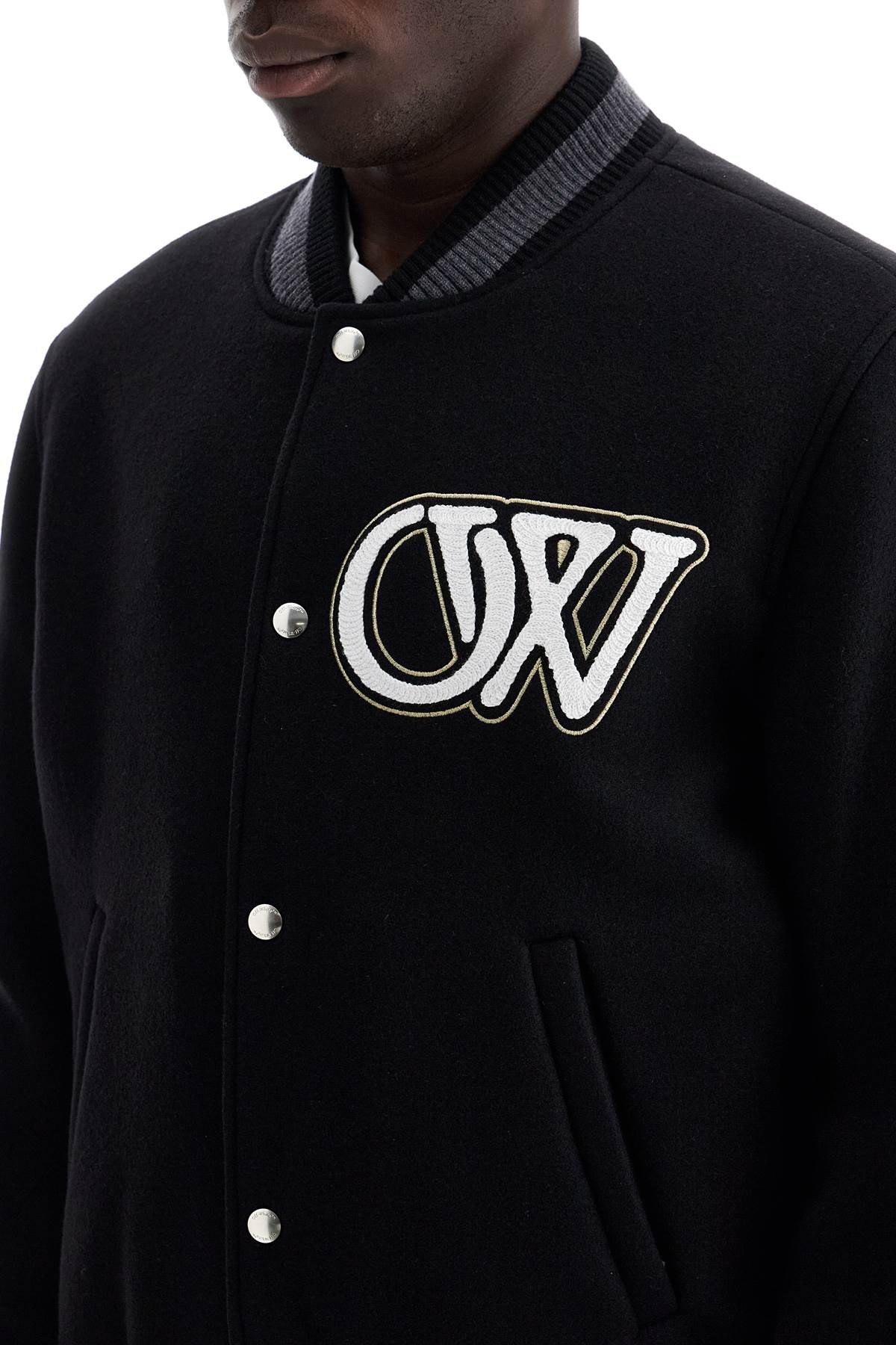 Embroidered Lettering Varsity  - Black