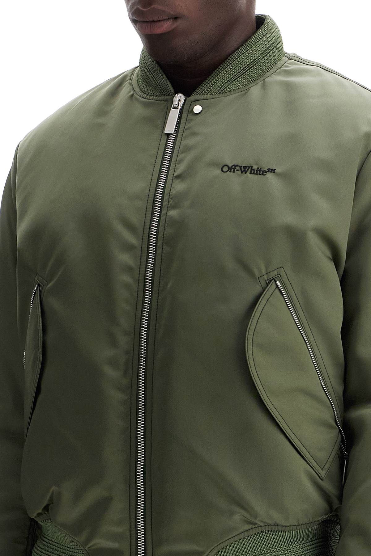 Padded Nylon Bomber Jacket  - Khaki