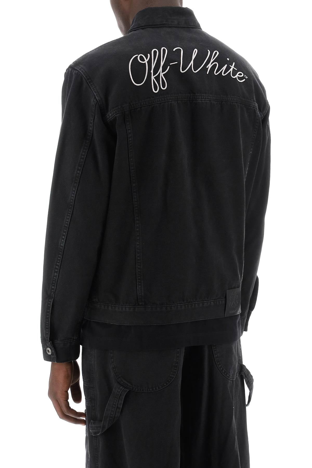 Canvas Jacket With Logo Embroidery  - Black