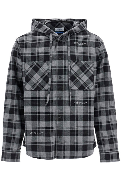 Checked Overshirt With Hood  - Grey