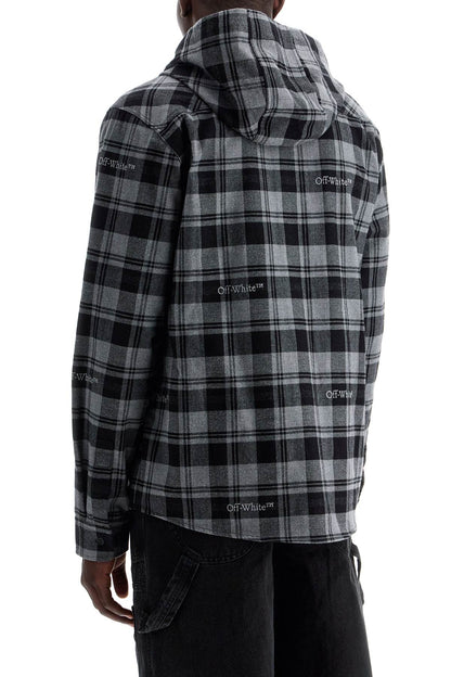 Checked Overshirt With Hood  - Grey