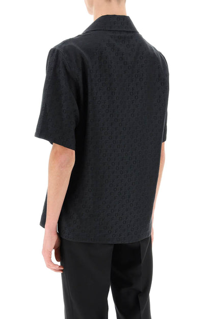 Holiday Bowling Shirt With Off Pattern  - Black