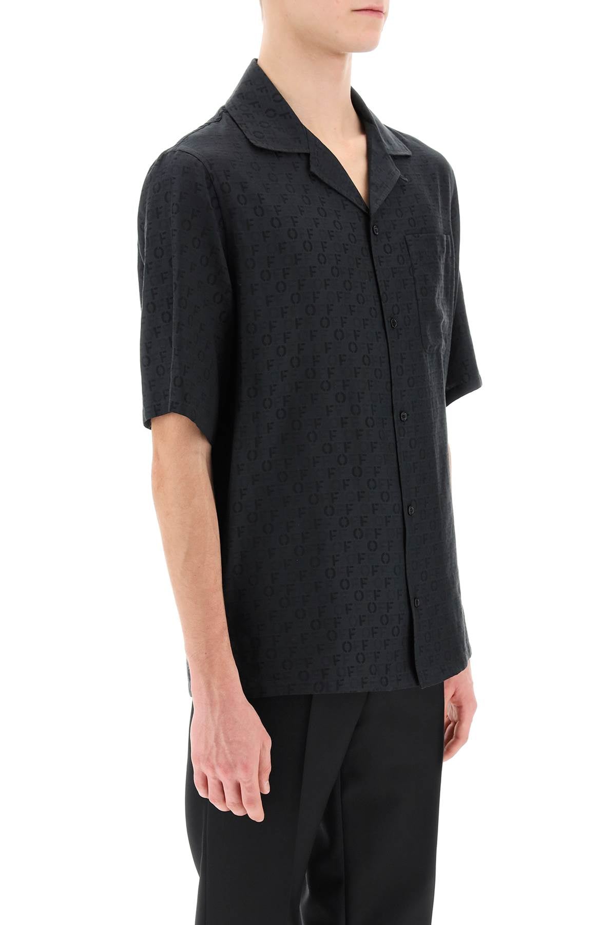 Holiday Bowling Shirt With Off Pattern  - Black