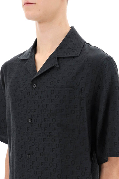 Holiday Bowling Shirt With Off Pattern  - Black