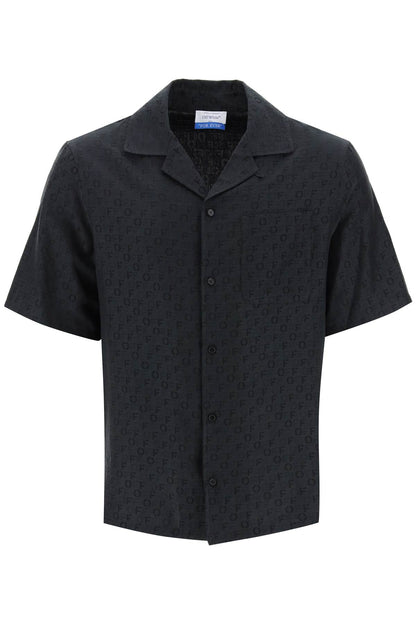 Holiday Bowling Shirt With Off Pattern  - Black