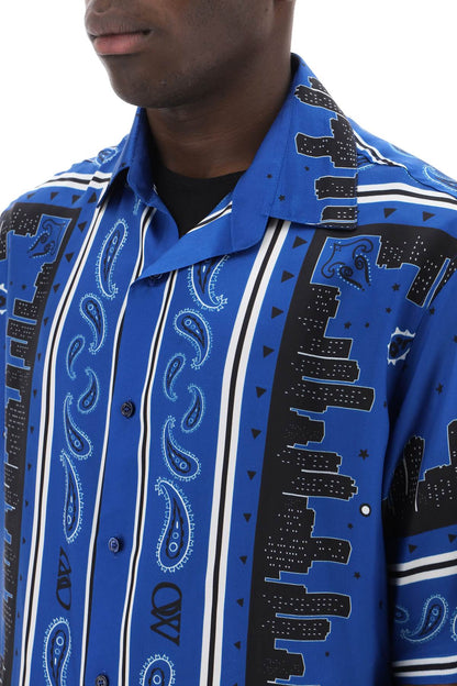 Skyline Paisley Bowling Shirt With Pattern  - Blue