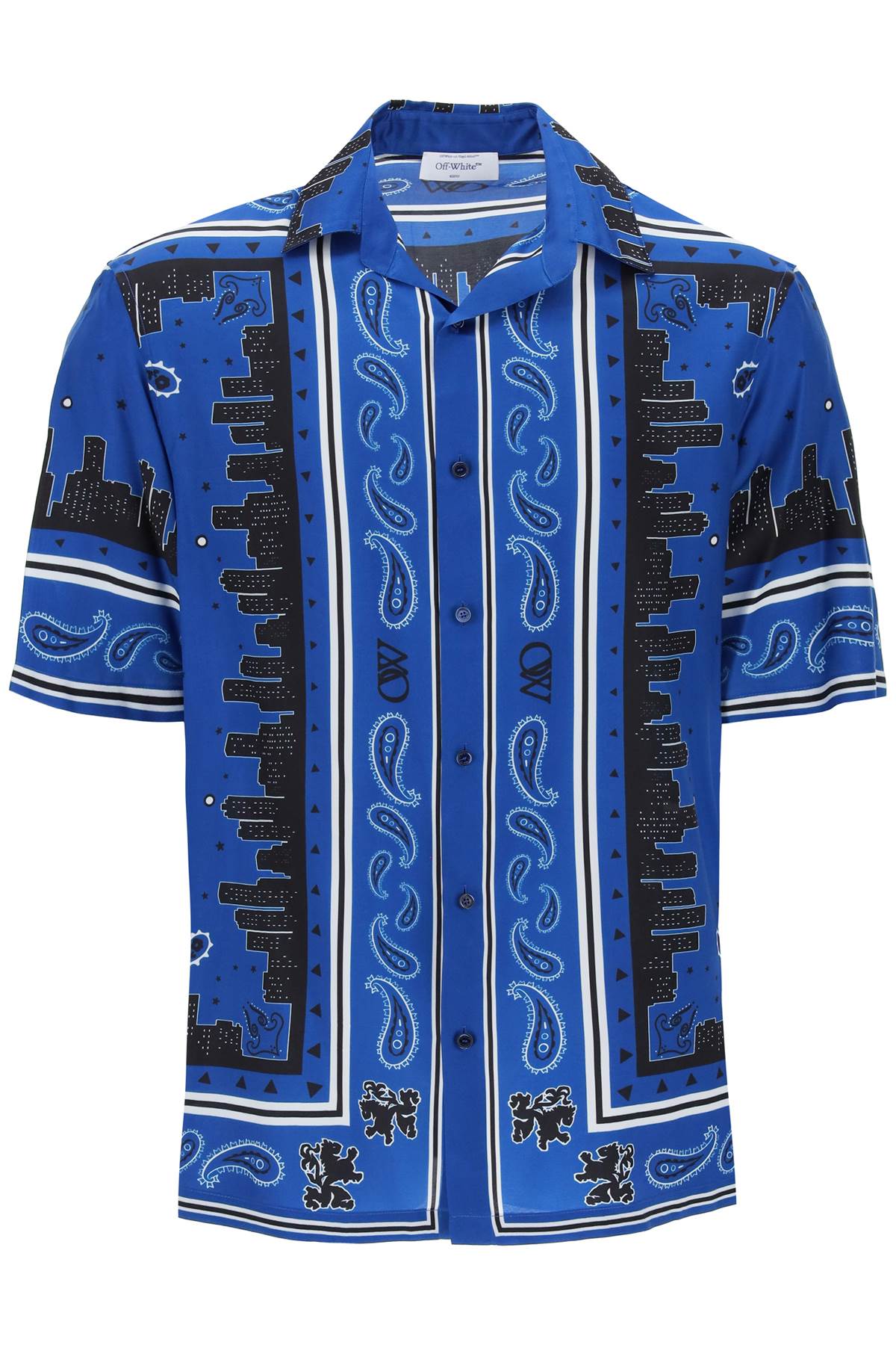 Skyline Paisley Bowling Shirt With Pattern  - Blue