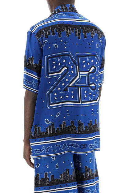 Skyline Paisley Bowling Shirt With Pattern  - Blue