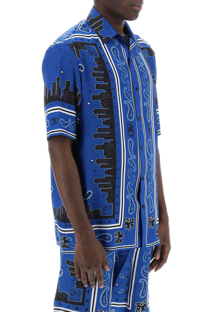 Skyline Paisley Bowling Shirt With Pattern  - Blue