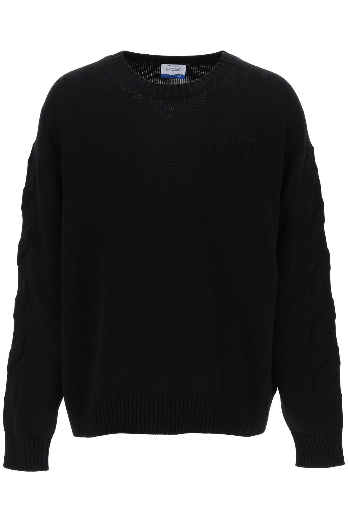 Sweater With Embossed Diagonal Motif  - Black