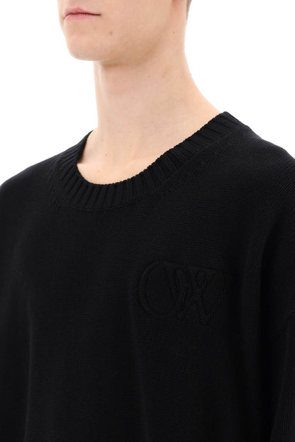 Sweater With Embossed Diagonal Motif  - Black