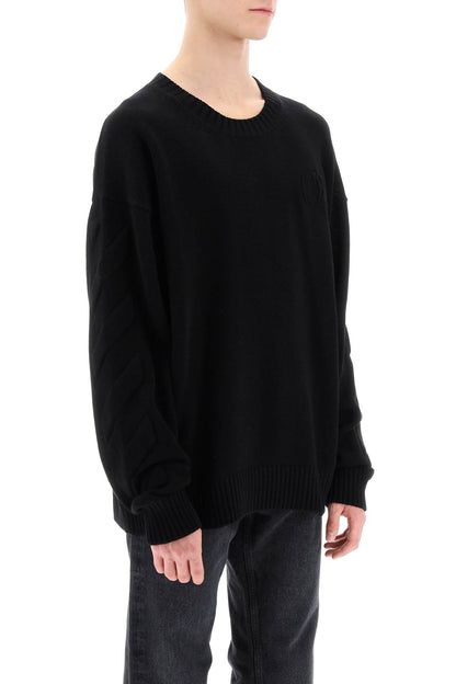 Sweater With Embossed Diagonal Motif  - Black