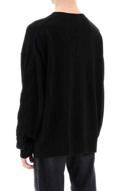 Sweater With Embossed Diagonal Motif  - Black