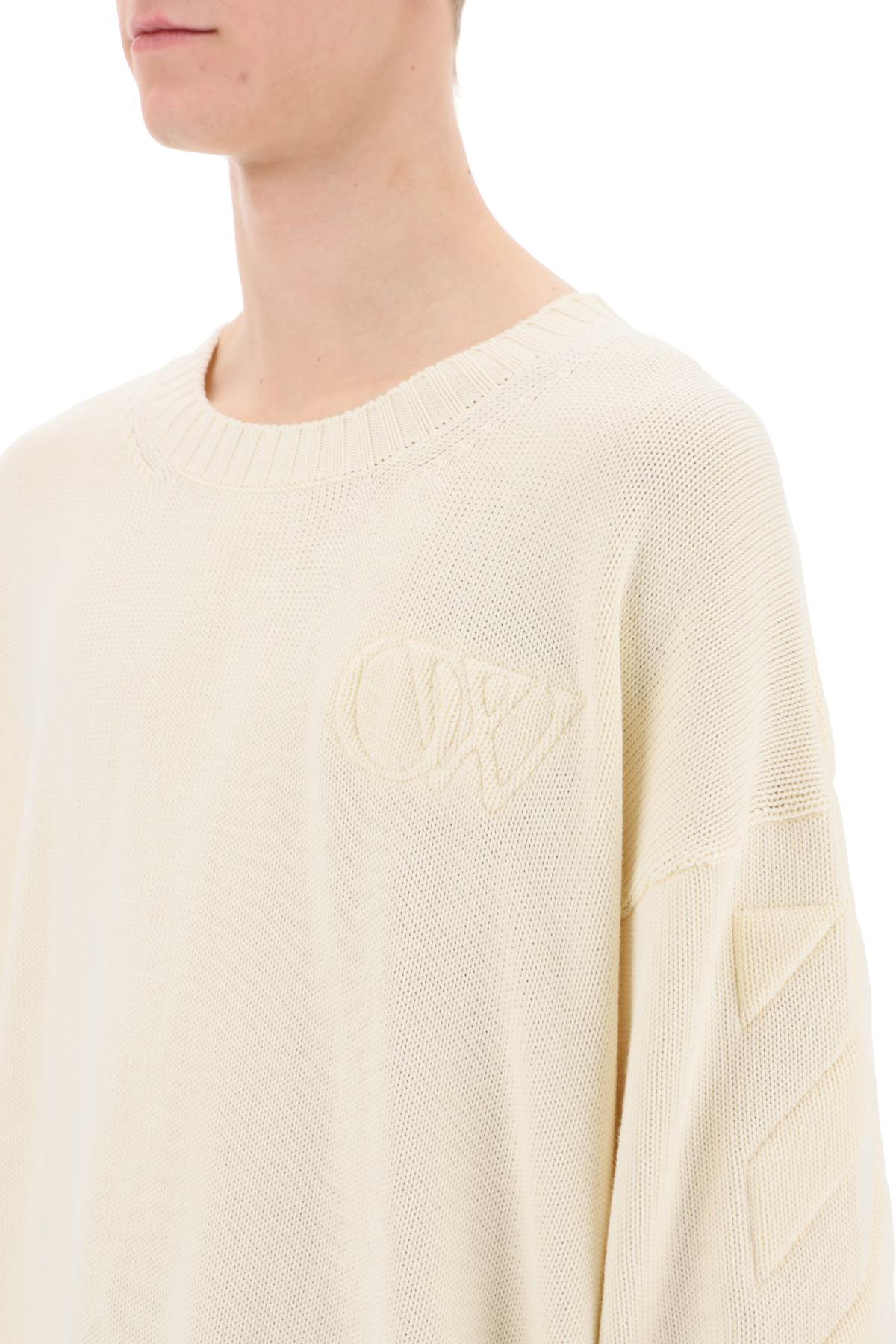 Sweater With Embossed Diagonal Motif  - Neutro