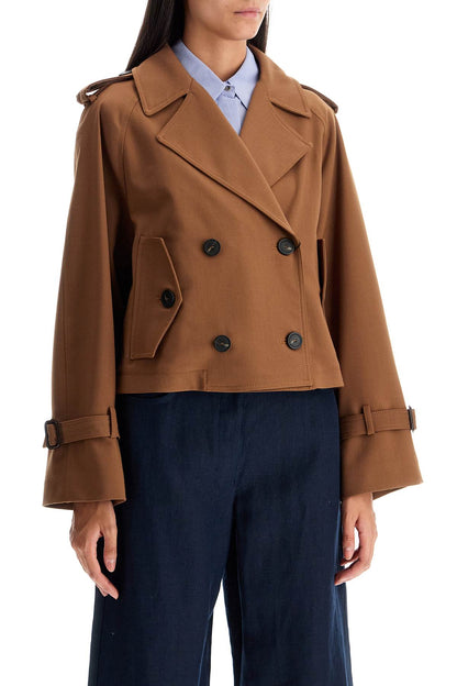 Short Rainproof Gabardine Trench  - Brown