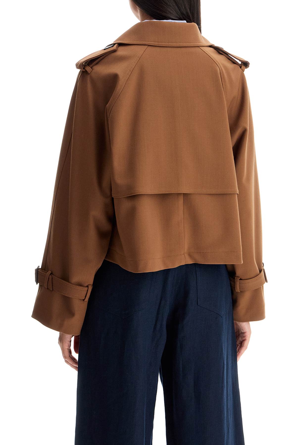 Short Rainproof Gabardine Trench  - Brown