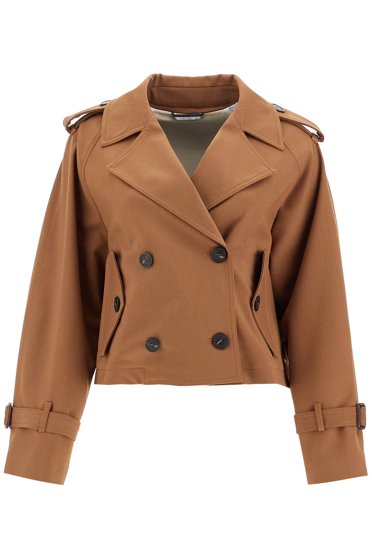 Short Rainproof Gabardine Trench  - Brown