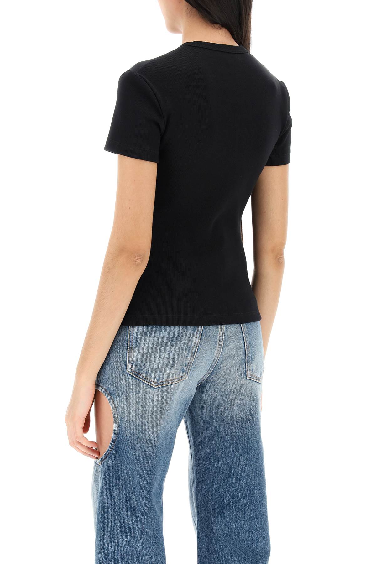 Ribbed T-shirt With Off Embroidery  - Black