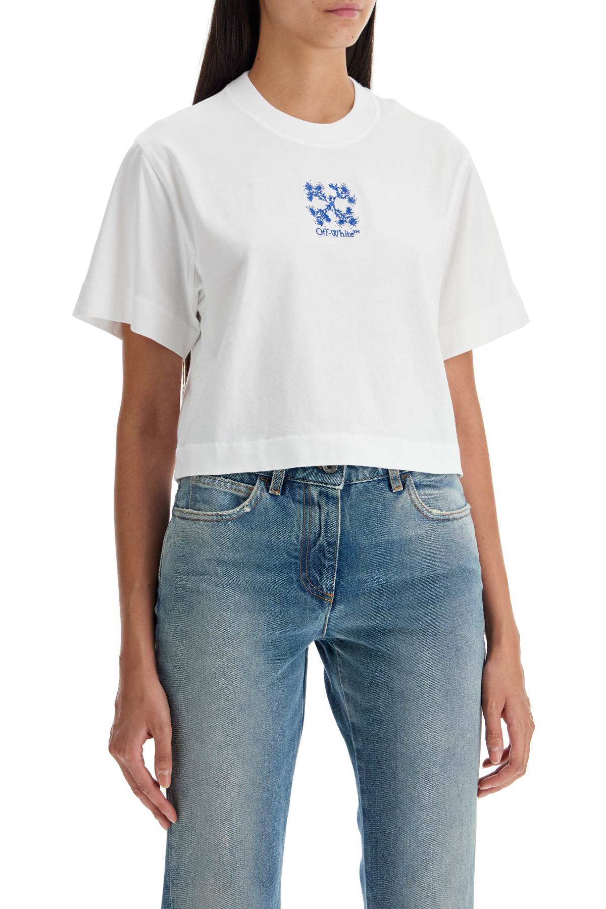 "arrow Embroidered Cropped T-shirt"  - Bianco