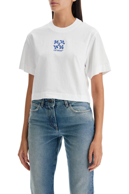 "arrow Embroidered Cropped T-shirt"  - Bianco