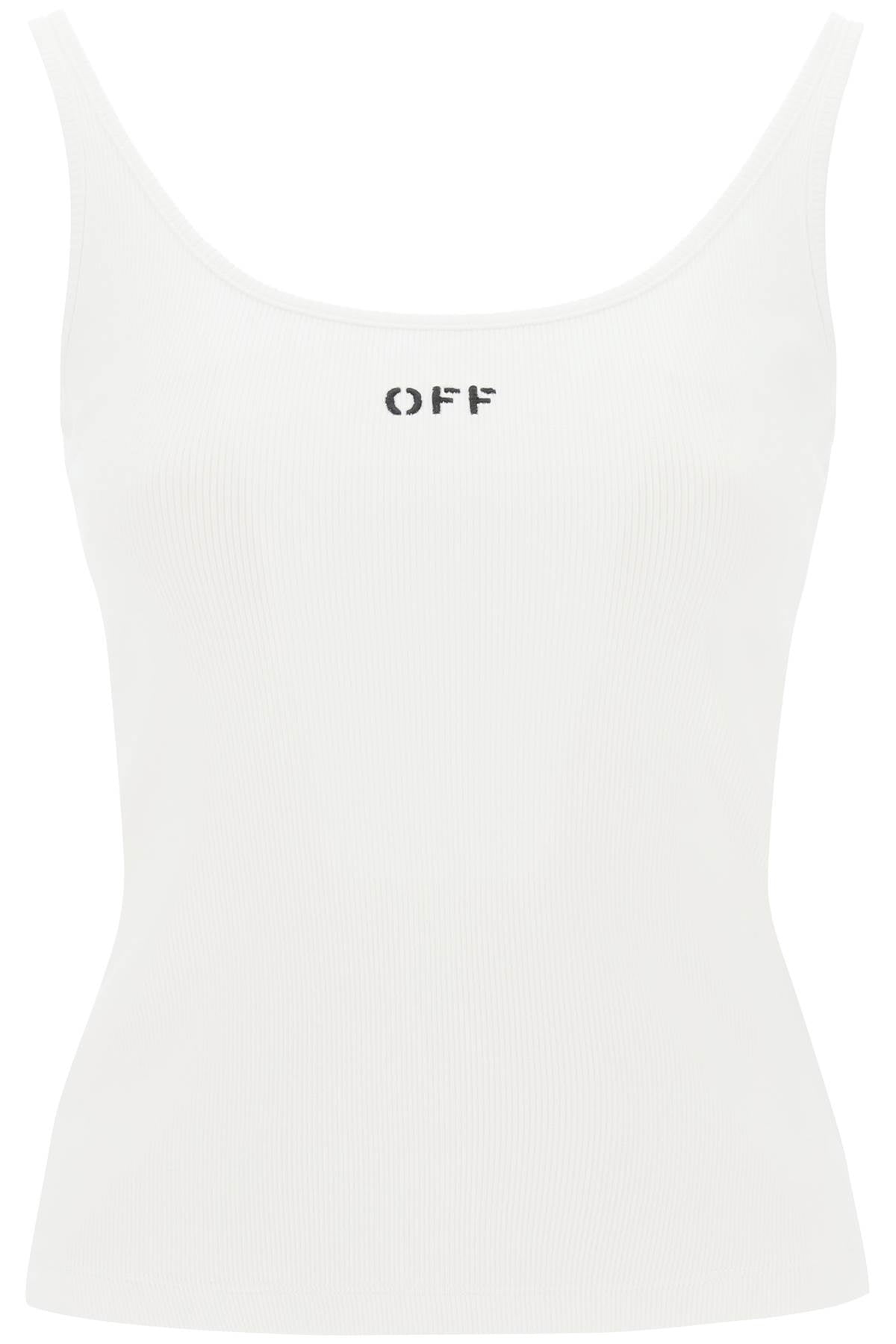 Tank Top With Off Embroidery  - White