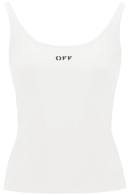 Tank Top With Off Embroidery  - White