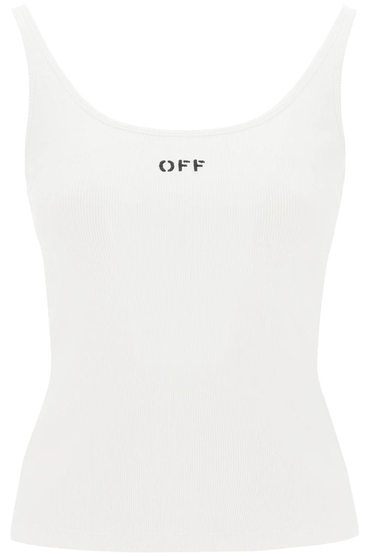 Tank Top With Off Embroidery  - White