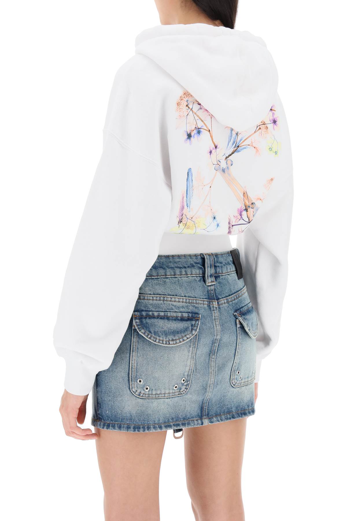 X-ray Arrow Cropped Hoodie  - Bianco