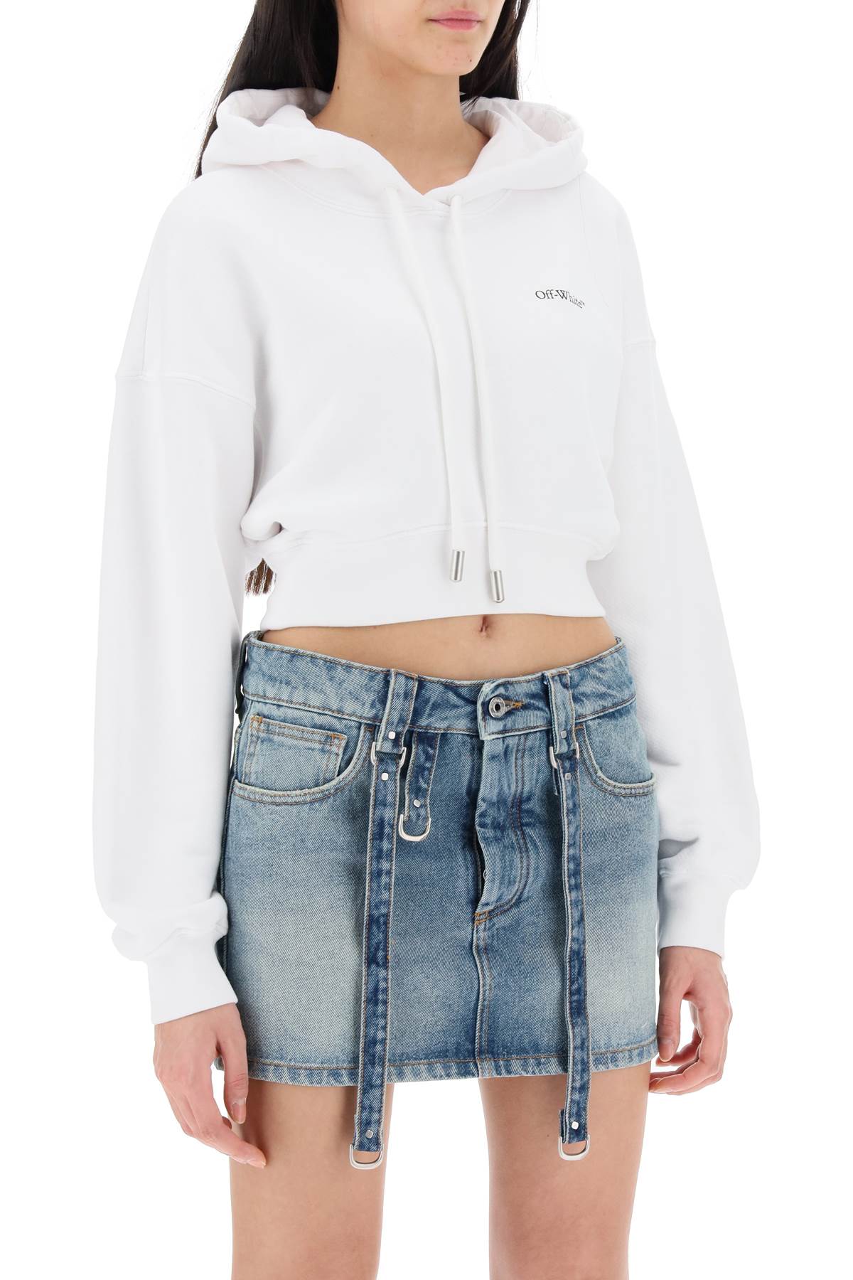 X-ray Arrow Cropped Hoodie  - Bianco