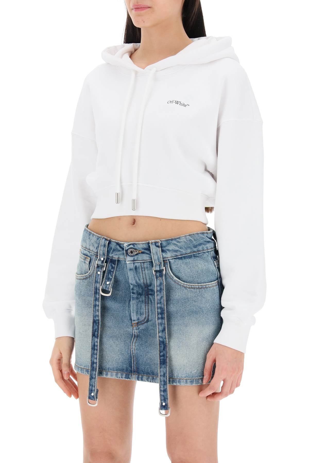 X-ray Arrow Cropped Hoodie  - Bianco