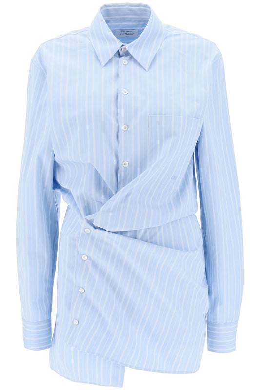 Striped-poplin Mini Shirt Dress  - Celeste