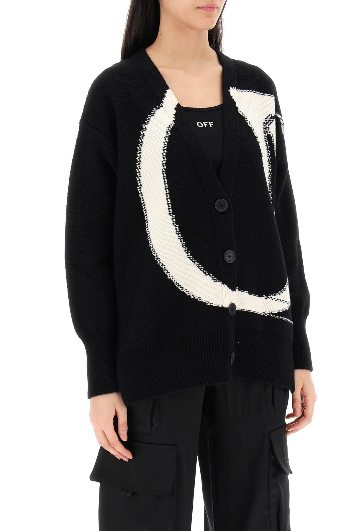 Cardigan With Maxi Ow Logo  - Black