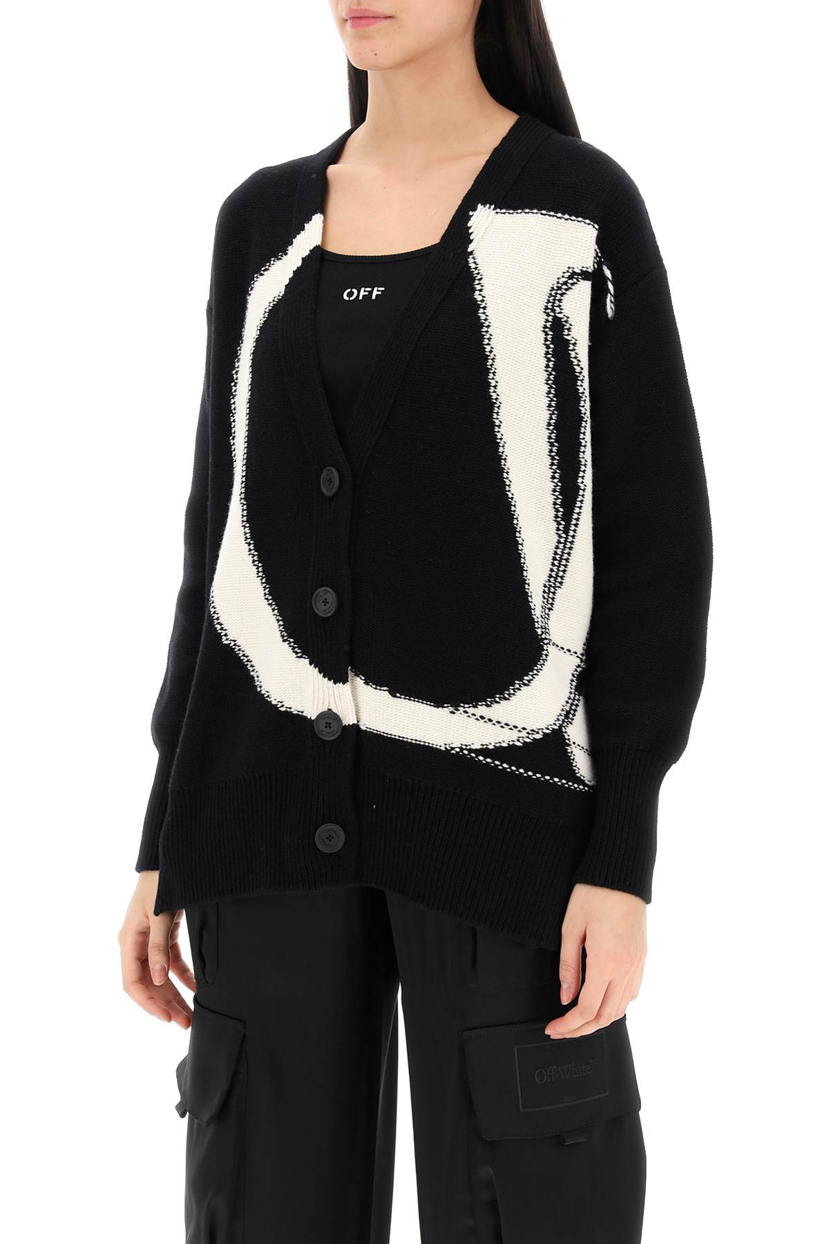 Cardigan With Maxi Ow Logo  - Black