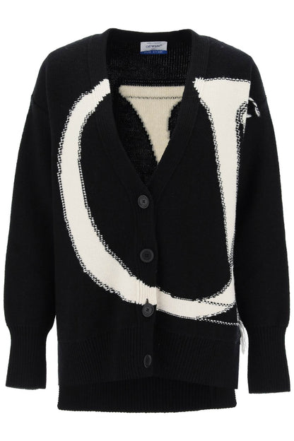 Cardigan With Maxi Ow Logo  - Black