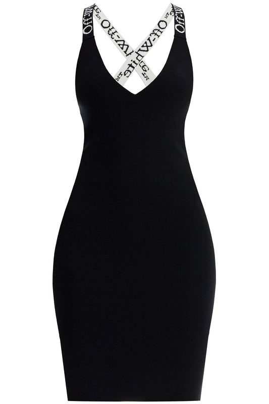 Knitted Dress With Branded Straps  - Black