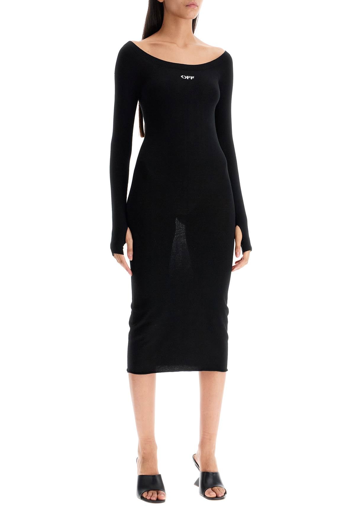 Lightweight Knit Midi Dress  - Black