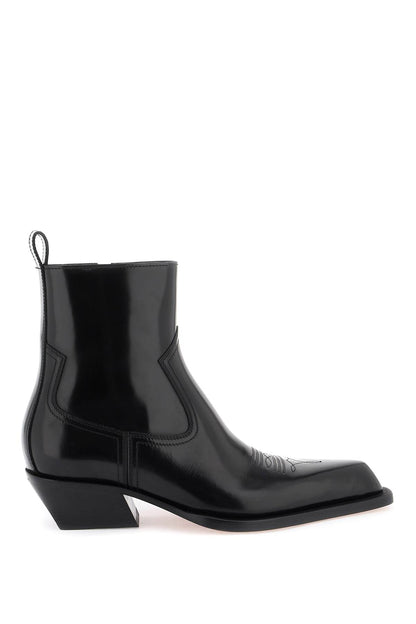 Leather Texan Ankle Boots  - Nero