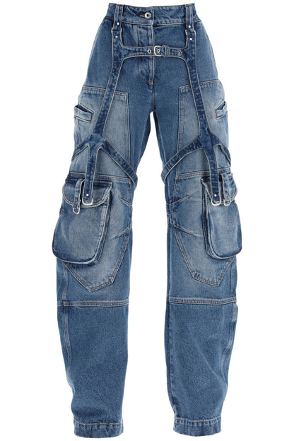 Cargo Jeans With Harness Details  - Blue